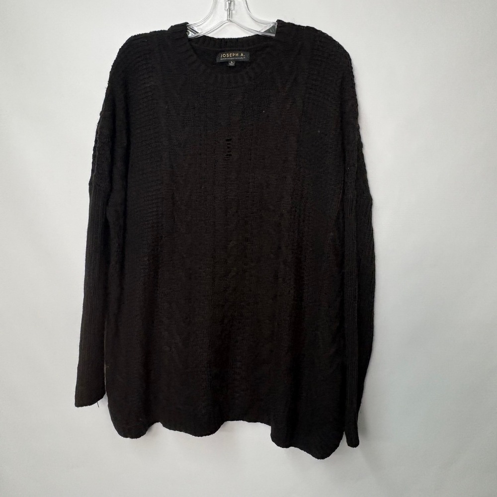 Joseph A. Womens Large Black Cable Knit Crew Neck Oversized Sweater Grunge